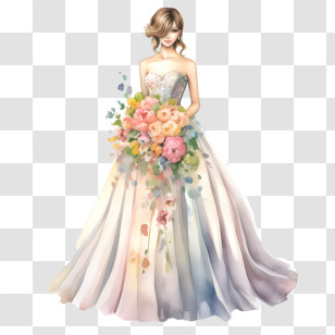 Wedding Dress
 - Bride With Floral Gown Holding A Bouquet Transparent PNG