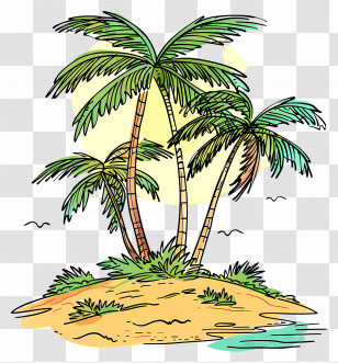 Palm Tree Landscape - Tropical Island With Palm Trees Transparent PNG