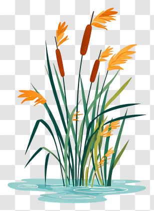 Tall Green Reeds - Pond Reeds With Cattails Transparent PNG