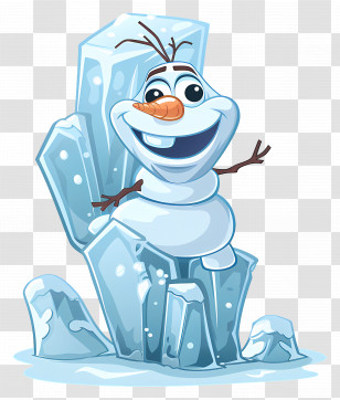 Frozen Olaf - Smiling Snowman On Ice Block Cartoon Transparent PNG