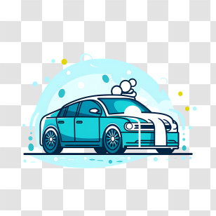 Car Wash - Illustration Of Blue Car With Soap Bubbles Transparent PNG