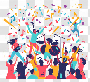 Summer - Colorful Dancing Crowd At A Live Concert Transparent PNG