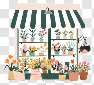 Spring Flower Store - Illustrated Flower Shop With Potted Plants And Flowers Transparent PNG