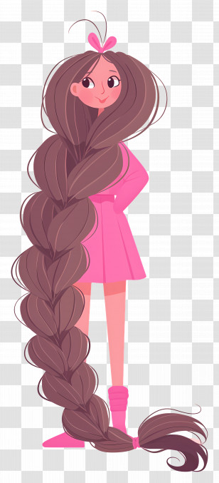 Long Braided Hair - Cartoon Girl With Long Braided Hair Transparent PNG
