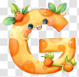 Alphabet Letters - Cute Orange Letter G With Leaves Transparent PNG