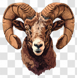 Bighorn Sheep - Illustration Of Ram With Large Horns Transparent PNG