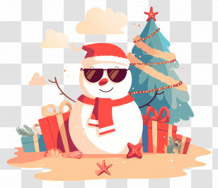 Beach Christmas Snowman - Snowman With Sunglasses And Christmas Decorations Transparent PNG