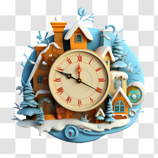 Winter Time - Snowy House With Clock For Winter Decor Transparent PNG