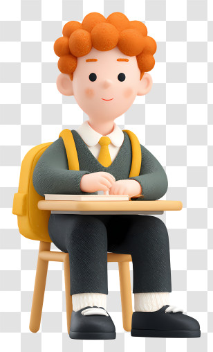 School Boy Attending Lecture - Cartoon Student At Desk Illustration Transparent PNG