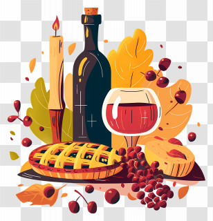Thanksgiving Food - Autumn Harvest Table Arrangement With Wine Transparent PNG