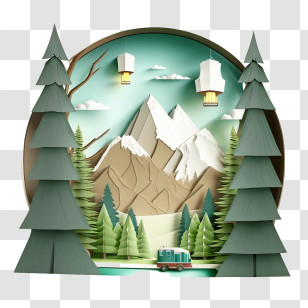 Summer Camp
 - Paper Art Mountain Landscape With Camper Van Transparent PNG