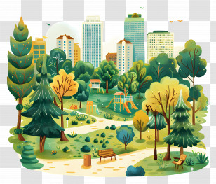 Urban Park - Urban Park With City Buildings In The Background Transparent PNG