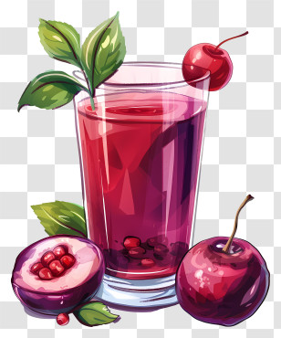 Kokum Juice - Cherry Juice Glass With Fruits Transparent PNG