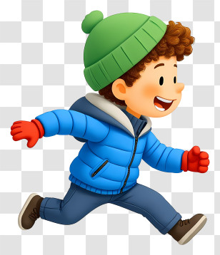 Boy Throwing Snowball - Playful Winter Kid Running Transparent PNG