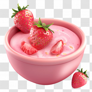 Strawberry Smoothie Bowl - Strawberry Yogurt In Pink Bowl Transparent PNG