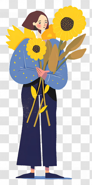 Woman Holding Sunflowers - Person Holding Sunflowers Illustration Transparent PNG