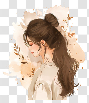 Cartoon Girl - Elegant Woman With Long Hair In Profile Transparent PNG