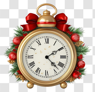 Gold Clock - Festive Christmas Clock Decor Transparent PNG