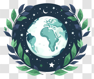 Green Earth - Earth With Leaves Transparent PNG