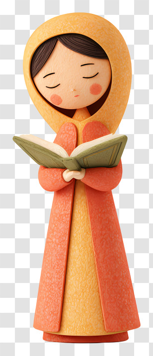 Muslim Girl Reading Quran - Calm Girl In Orange Hood Reading A Book Transparent PNG