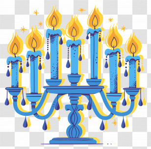 Hanukkah Candles - Blue Menorah With Glowing Candles Transparent PNG