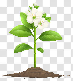 Plant A Flower Day - White Flower Blooming In Soil Transparent PNG