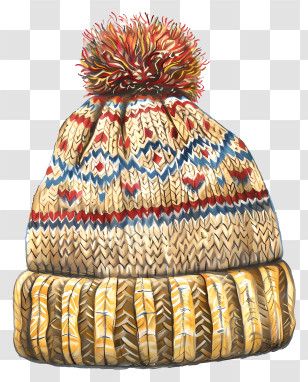 Knit Cap - Colorful Knitted Winter Hat With Pom-Pom Transparent PNG