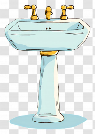 Porcelain Sink - Sink Illustration With Golden Faucets Transparent PNG