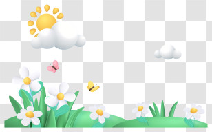 Black And White Photography - Sunny Meadow With Flowers And Butterflies Transparent PNG