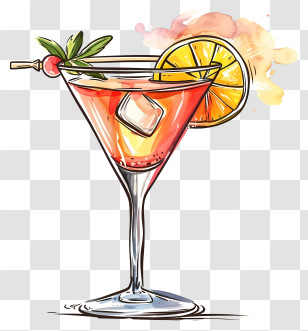 Cocktail Day - Artistic Cocktail Glass With Orange Slice Garnish Transparent PNG