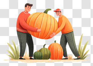 Men Harvesting Large Pumpkins - Friends Carrying Giant Pumpkin Transparent PNG