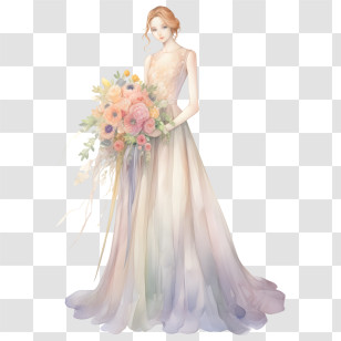 Wedding Dress - Bride Holding A Bouquet Transparent PNG