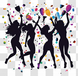 Party Silhouette - Party Silhouettes With Confetti Transparent PNG