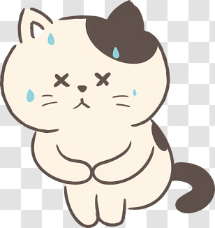 Cartoon Cat - Sad Cartoon Cat Illustration With Sweat Drops Transparent PNG