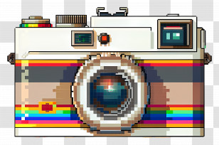 Pixel Camera - Pixelated Retro Camera With Rainbow Details Transparent PNG