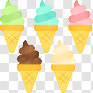 Food Elements - Ice Cream Cones With Pastel Colors Transparent PNG