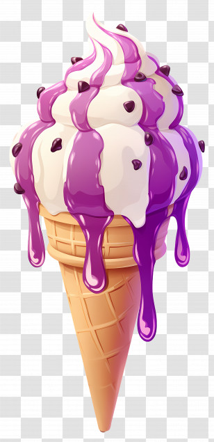 Ice Cream Sundae - Ice Cream Cone With Purple Cream Topping Design Transparent PNG