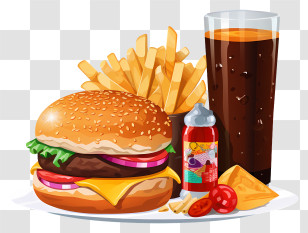 Hamburger - Fast Food Combo With Burger, Fries, And Soda Transparent PNG