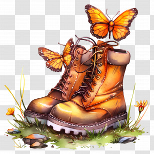 Butterfly - Hiking Boots Surrounded By Butterflies Transparent PNG