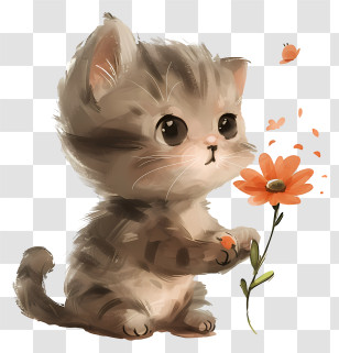 Cat Playing Flowers - Adorable Kitten Holding A Flower Transparent PNG