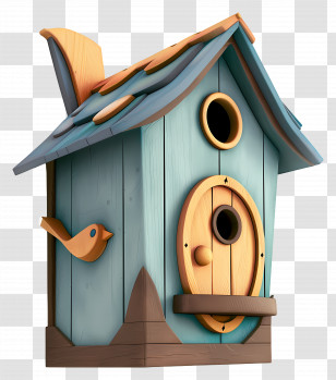 3d Bird House - Blue Birdhouse With Bird Transparent PNG