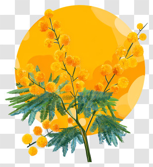 Mimosa Day - Mimosa Flowers With Yellow Background Transparent PNG