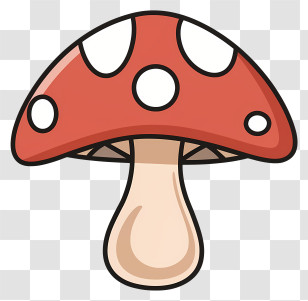 Cartoon - Red And White Dotted Mushroom Cartoon Design Transparent PNG