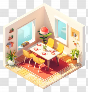 Dining Room - Cozy Isometric Dining Room Transparent PNG