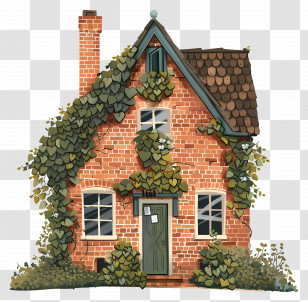 Brick House - Charming Brick House Covered With Vines Transparent PNG