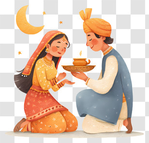 Karwa Chauth - Couple Kneeling In Ritual Exchange Transparent PNG