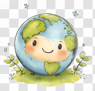 Cute Earth - Adorable Smiling Earth Illustration For Earth Day Transparent PNG