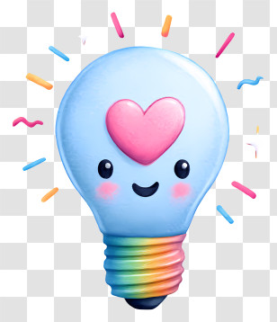 Kawaii Light Bulb - Blue Lightbulb With Heart Transparent PNG