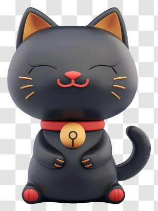 Lucky Cat - Black Cartoon Cat Figurine Transparent PNG
