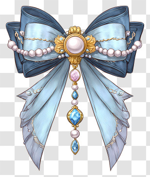 Anime Bow With Gemstones - Blue Decorative Bow With Pearls Transparent PNG